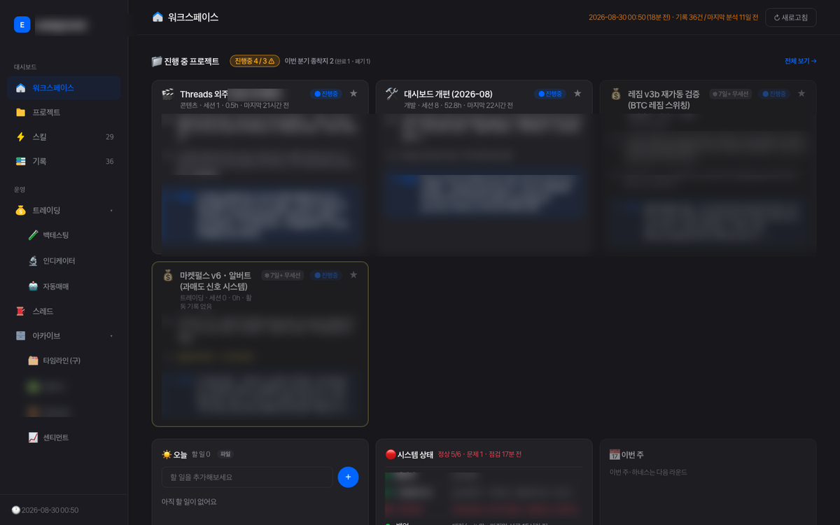 AI 작업 관리 대시보드 화면